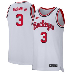 Men Eugene Brown III Retro White OSU Buckeyes Basketball #3 Jersey 414945-145