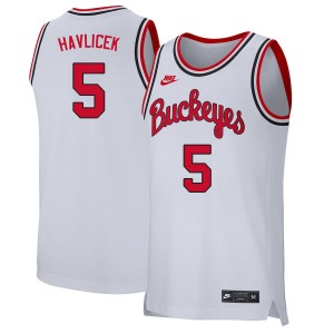 Men John Havlicek Retro White OSU Buckeyes Basketball #5 Jersey 638096-218