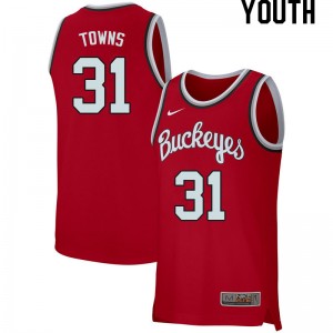 Youth Seth Towns Retro Scarlet Ohio State Buckeyes Basketball #31 Jersey 991403-802
